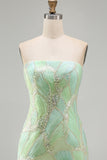 Sparkly Mint Green Strapless Mermaid Beaded Sequins Long Prom Dress with Slit