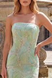Sparkly Mint Green Strapless Mermaid Beaded Sequins Long Prom Dress with Slit