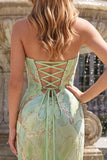 Sparkly Mint Green Strapless Mermaid Beaded Sequins Long Prom Dress with Slit