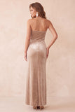 Champagne Velvet Sheath Strapless Long Holiday Party Dress