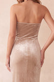 Champagne Velvet Sheath Strapless Long Holiday Party Dress
