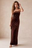 Champagne Velvet Sheath Strapless Long Holiday Party Dress