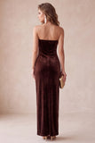 Champagne Velvet Sheath Strapless Long Holiday Party Dress