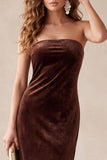 Champagne Velvet Sheath Strapless Long Holiday Party Dress