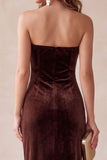 Champagne Velvet Sheath Strapless Long Holiday Party Dress