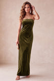 Champagne Velvet Sheath Strapless Long Holiday Party Dress