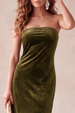 Champagne Velvet Sheath Strapless Long Holiday Party Dress