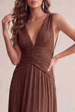 Black A-Line V-Neck Pleated Long Wedding Guest Dress