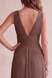 Black A-Line V-Neck Pleated Long Wedding Guest Dress
