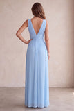 Black A-Line V-Neck Pleated Long Wedding Guest Dress