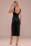 Dark Green Bodycon Sweetheart Ruched Beaded Midi Holiday Party Dress with Slit