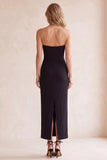 Black Sheath V-Neck Strapless Mesh Midi Wedding Guest Dress with Pockets