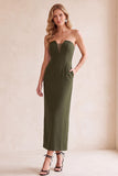Black Sheath V-Neck Strapless Mesh Midi Wedding Guest Dress with Pockets