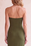 Black Sheath V-Neck Strapless Mesh Midi Wedding Guest Dress with Pockets