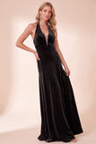 Black Velvet A-Line Halter Long Holiday Party Dress