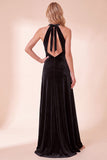 Black Velvet A-Line Halter Long Holiday Party Dress