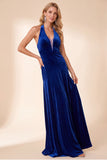 Black Velvet A-Line Halter Long Holiday Party Dress