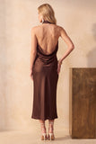 Chocolates Mermaid Cowl Neck Satin Midi Wedding Guest Dress