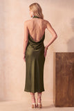 Chocolates Mermaid Cowl Neck Satin Midi Wedding Guest Dress