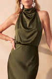 Chocolates Mermaid Cowl Neck Satin Midi Wedding Guest Dress