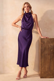 Chocolates Mermaid Cowl Neck Satin Midi Wedding Guest Dress