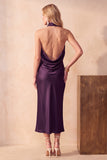 Chocolates Mermaid Cowl Neck Satin Midi Wedding Guest Dress