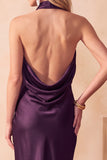 Chocolates Mermaid Cowl Neck Satin Midi Wedding Guest Dress