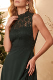 Burgundy A-Line High Neck Lace Chiffon Long Wedding Guest Dress