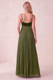 Coffee A-Line Sweetheart Pleated Maxi Dress with Pockets