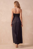 Black A-Line Satin Strapless Ruched Long Wedding Guest Dress