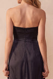Black A-Line Satin Strapless Ruched Long Wedding Guest Dress