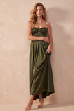 Black A-Line Satin Strapless Ruched Long Wedding Guest Dress