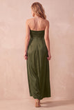 Black A-Line Satin Strapless Ruched Long Wedding Guest Dress