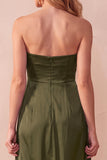 Black A-Line Satin Strapless Ruched Long Wedding Guest Dress