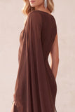 Coffee Sheath Chiffon One Shoulder Long Wedding Guest Dress with Cape