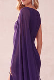Coffee Sheath Chiffon One Shoulder Long Wedding Guest Dress with Cape