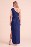 Coffee Sheath One Shoulder Ruched Maxi Wedding Guest Dress with Slit