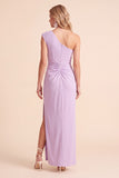 Coffee Sheath One Shoulder Ruched Maxi Wedding Guest Dress with Slit