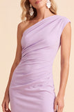Coffee Sheath One Shoulder Ruched Maxi Wedding Guest Dress with Slit