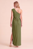 Coffee Sheath One Shoulder Ruched Maxi Wedding Guest Dress with Slit