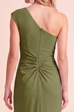 Coffee Sheath One Shoulder Ruched Maxi Wedding Guest Dress with Slit