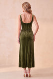 Burgundy Corset Velvet Sheath Square Neck Ruched Long Holiday Party Dress with Pockets