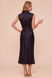 Coffee Sheath Cowl Neck Sleeveless Midi Dress with Lace