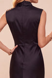 Coffee Sheath Cowl Neck Sleeveless Midi Dress with Lace