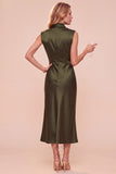 Coffee Sheath Cowl Neck Sleeveless Midi Dress with Lace