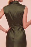 Coffee Sheath Cowl Neck Sleeveless Midi Dress with Lace