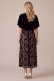 Black A-Line Velvet Round Neck Printed Midi Holiday Party Dress with Capelet