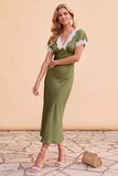 Blush Sheath V-Neck Flutter Sleeves Midi Holiday Party Dress with Lace