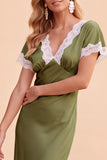 Blush Sheath V-Neck Flutter Sleeves Midi Holiday Party Dress with Lace