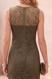 Dark Blue Mermaid Lace Round Neck Sleeveless Midi Wedding Guest Dress with Pockets
